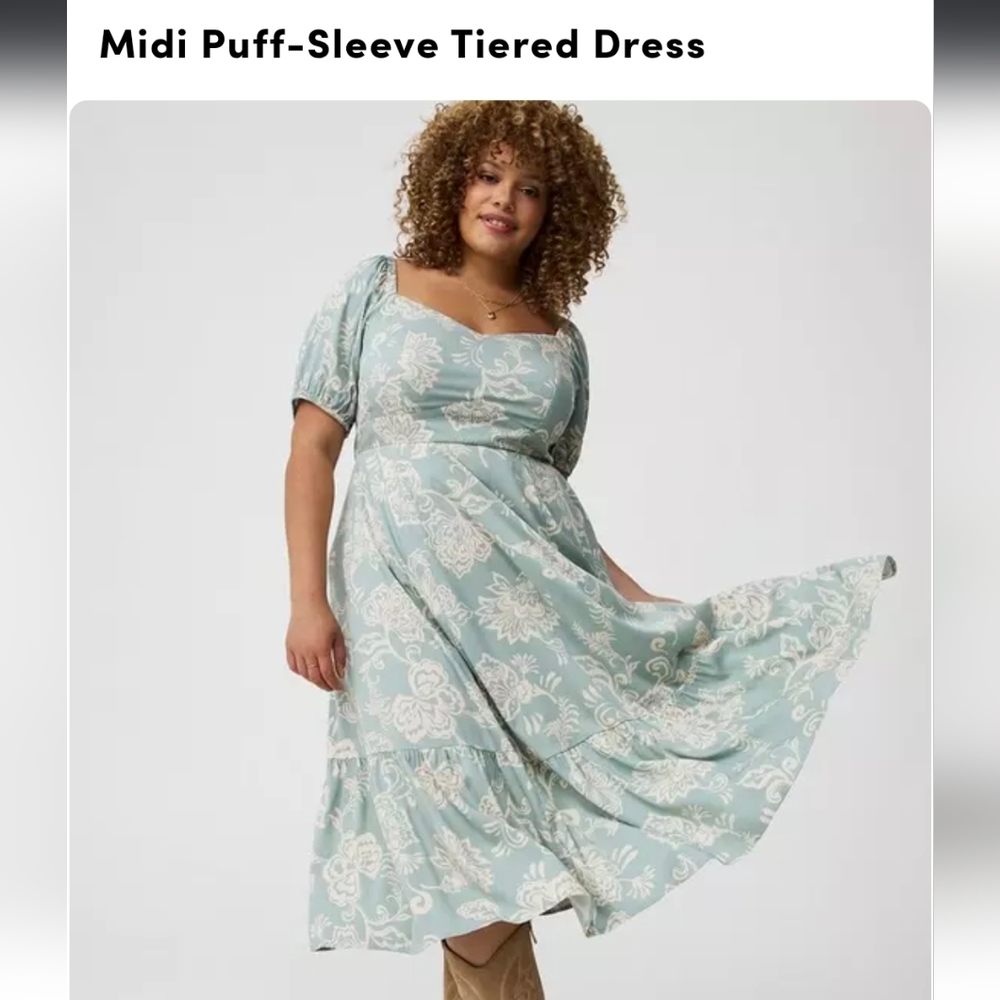 torrid Sage Green Floral Midi Dress with Square Neckline